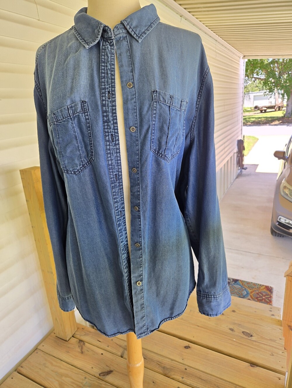 TERRE BLEUE:Denim Button-Up Shirt - Blue